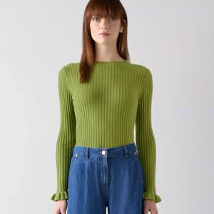 L.K. Bennett Yara Green Lime Crew Neck Jumper